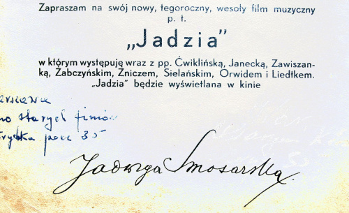 Autograf Jadwigi Smosarskiej