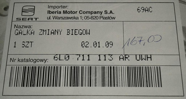 6L IBIZA GAŁKA ZMIANY BIEGÓW FR